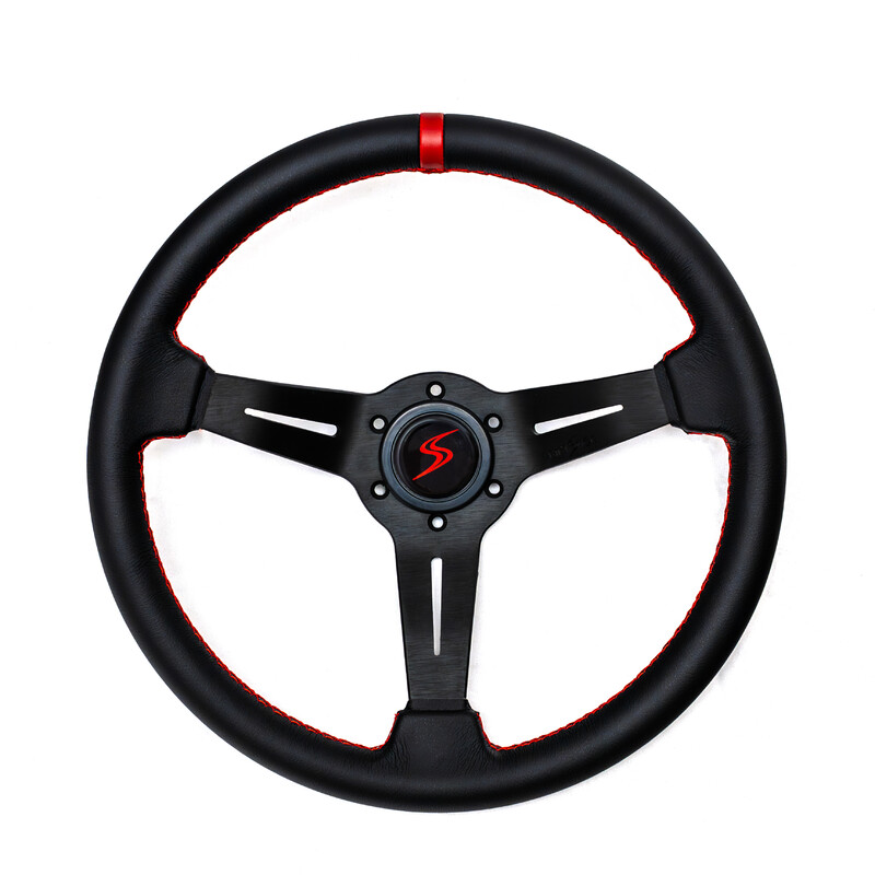 DriftShop Steering Wheel (50 mm Dish), Black Leather, Black Spokes